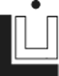 Image of a black letter L and a black outlined transparent letter U with a black dot on top