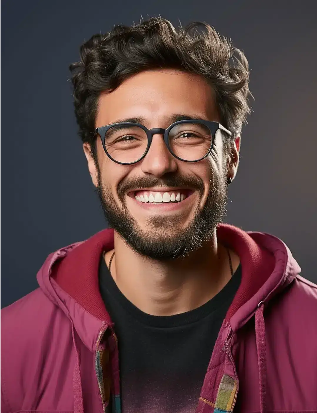 portrait of a smiling man with glasses and a hoodie