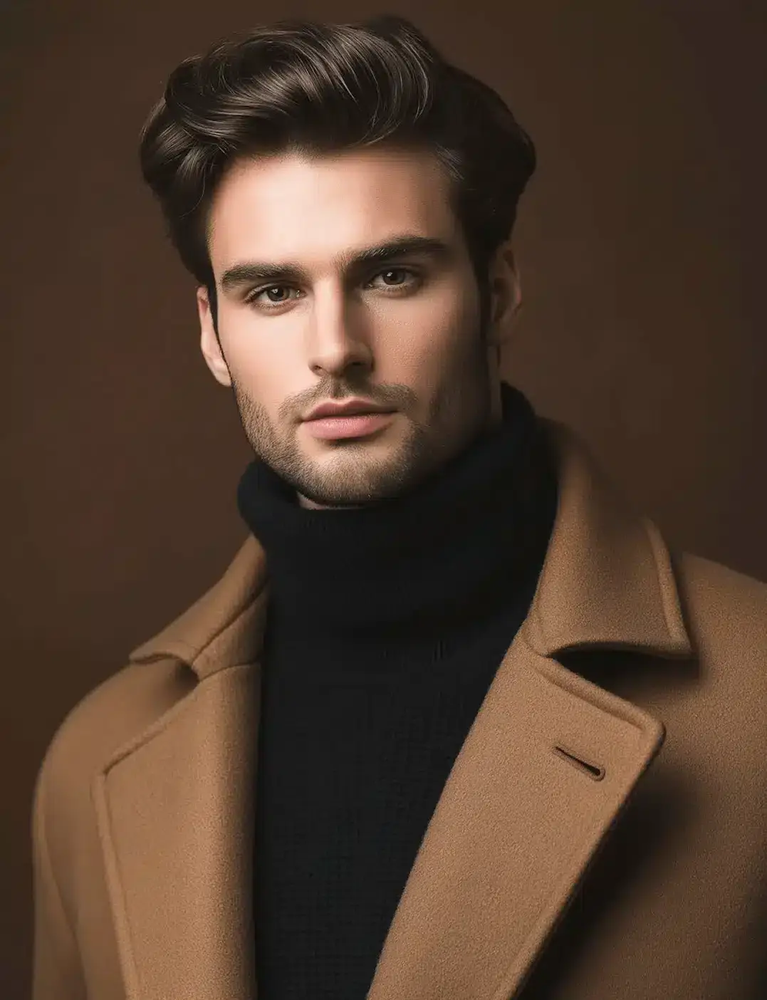 portrait of a man with a tan dress jacket