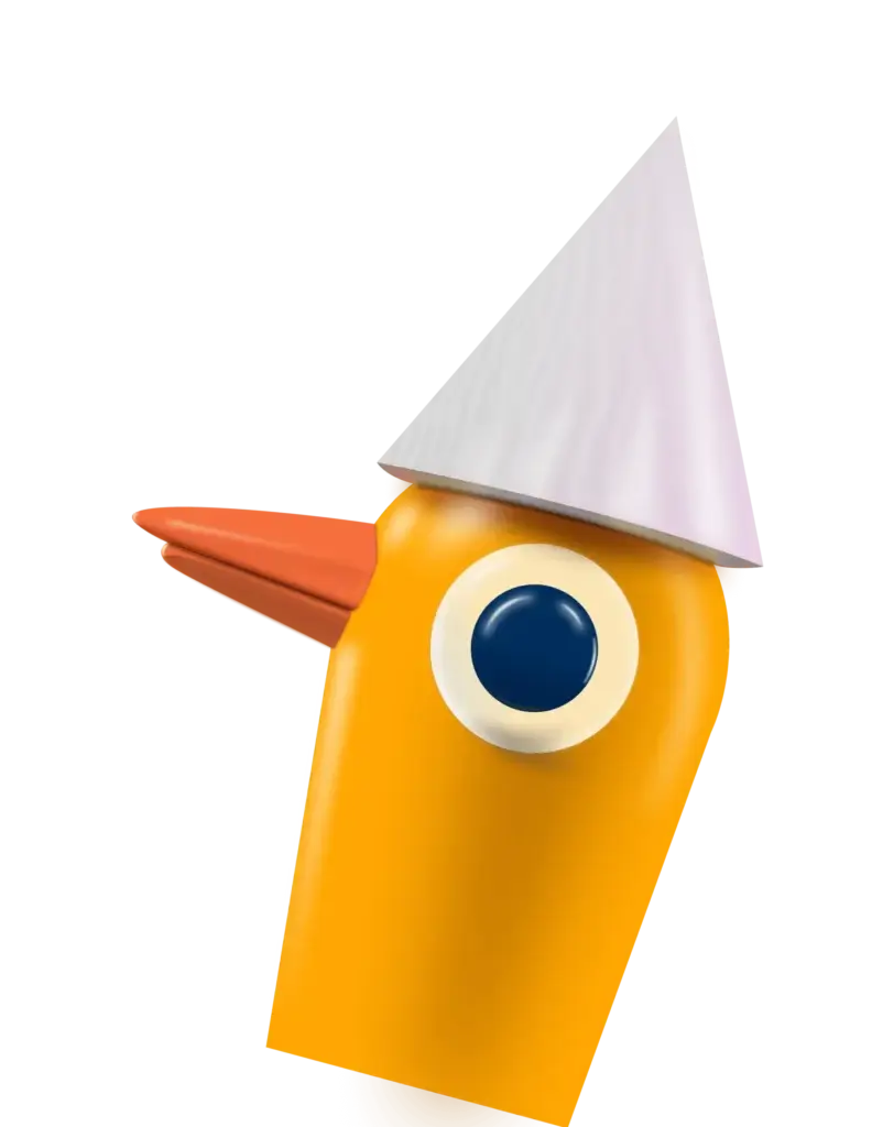 image of a yellow duck with a triangle hat